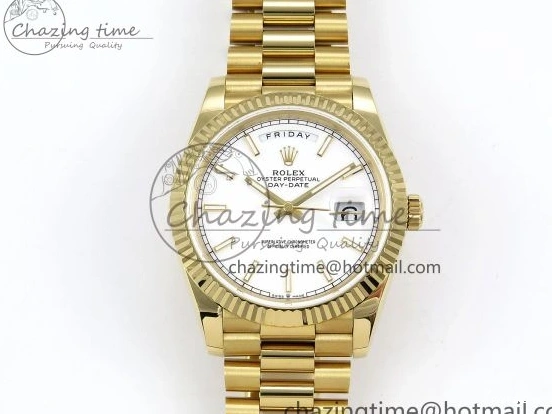 1224 Day Date 40 YG JDF 904L Steel White Stick Dial on President Bracelet VR3255 V3 (Gain Weight) Colorful 1373